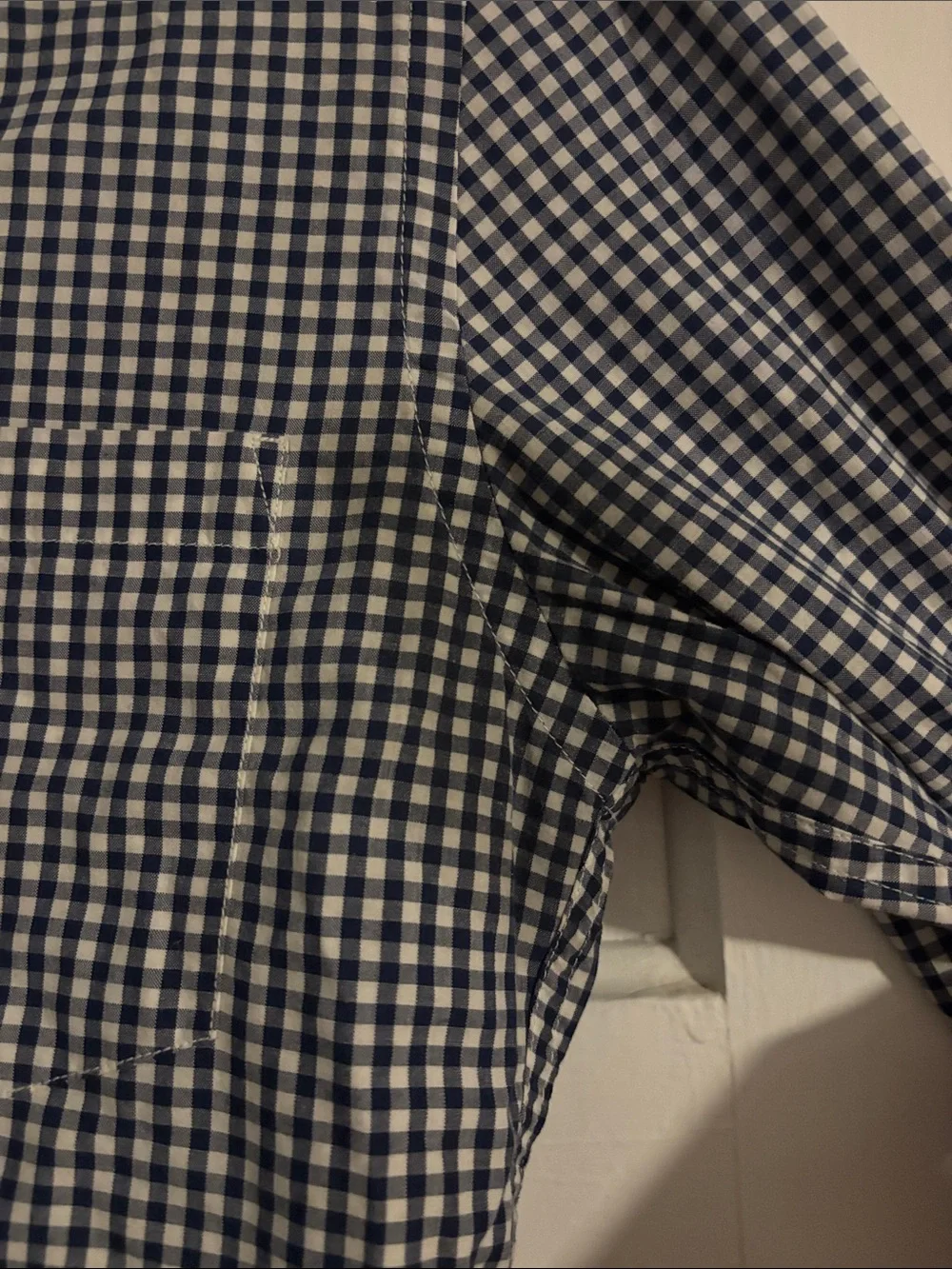 Men's Navy and White Check Button-Down Shirt